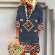 Last inn bildet i Galleri-visningsprogrammet, V-hals Vestlig Trykt Kjole