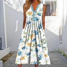 Last inn bildet i Galleri-visningsprogrammet, V-hals ermeløs kjole med blomstertrykk