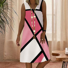 Last inn bildet i Galleri-visningsprogrammet, Uformell ermeløs kjole med v-hals og rutete trykk