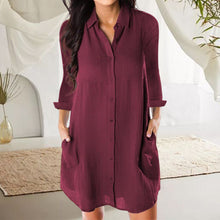 Last inn bildet i Galleri-visningsprogrammet, Ensfarget kjole i skjorte-stil