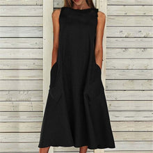 Last inn bildet i Galleri-visningsprogrammet, Ensfarget ermeløs kjole med rund hals