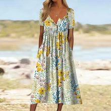 Last inn bildet i Galleri-visningsprogrammet, Trykt v-hals kjole med knapper og lommer