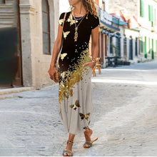 Last inn bildet i Galleri-visningsprogrammet, Kortermet trykt kjole med rund hals og lommer