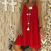 Last inn bildet i Galleri-visningsprogrammet, Ensfarget ermeløs sommerkjole med V-hals, blonder og løs passform for kvinner