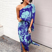 Last inn bildet i Galleri-visningsprogrammet, Elegant blomsteret kjole med skrå  utringning og enkelt ermet