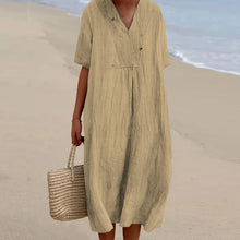 Last inn bildet i Galleri-visningsprogrammet, V-hals ensfarget kjole med korte ermer