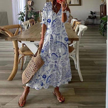 Last inn bildet i Galleri-visningsprogrammet, V-hals Halvermet Kjole med Volanger