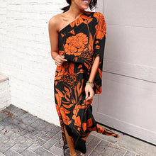 Last inn bildet i Galleri-visningsprogrammet, Elegant blomsteret kjole med skrå  utringning og enkelt ermet