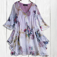 Last inn bildet i Galleri-visningsprogrammet, Blomstret kjole med v-hals og løs passform