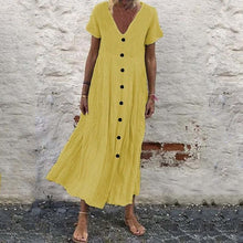 Last inn bildet i Galleri-visningsprogrammet, Kortermet Ensfarget Kjole med V-hals og Knapper