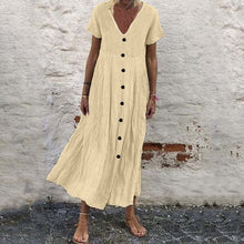 Last inn bildet i Galleri-visningsprogrammet, Kortermet Ensfarget Kjole med V-hals og Knapper