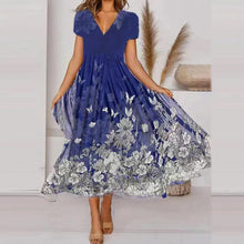 Last inn bildet i Galleri-visningsprogrammet, V-hals Kortermet Kjole Med Trykt