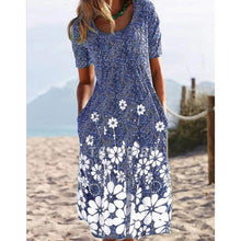 Last inn bildet i Galleri-visningsprogrammet, Kortermet Kjole med Rund Hals og Blomstertrykk