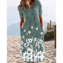 Last inn bildet i Galleri-visningsprogrammet, Kortermet Kjole med Rund Hals og Blomstertrykk