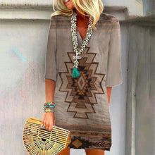 Last inn bildet i Galleri-visningsprogrammet, V-hals Vestlig Trykt Kjole