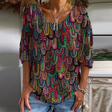 Last inn bildet i Galleri-visningsprogrammet, Women's New Fashion Print Casual V-neck Loose T-shirt