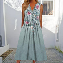 Last inn bildet i Galleri-visningsprogrammet, V-hals ermeløs kjole med blomstertrykk