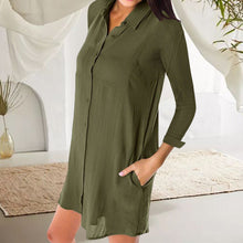 Last inn bildet i Galleri-visningsprogrammet, Ensfarget kjole i skjorte-stil