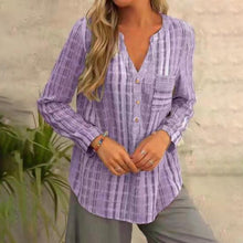 Last inn bildet i Galleri-visningsprogrammet, Stripete langermet bluse med V-hals
