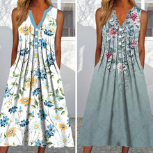 Last inn bildet i Galleri-visningsprogrammet, V-hals ermeløs kjole med blomstertrykk