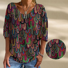 Last inn bildet i Galleri-visningsprogrammet, Women's New Fashion Print Casual V-neck Loose T-shirt