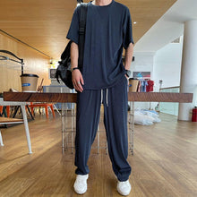 Last inn bildet i Galleri-visningsprogrammet, Uformell sett med t-skjorte og pyjamasbukse i is-silke for menn