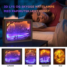 Last inn bildet i Galleri-visningsprogrammet, 3D Lys og Skygge Nattlampe med Papirutskjært Kunst