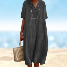 Last inn bildet i Galleri-visningsprogrammet, V-hals ensfarget kjole med korte ermer