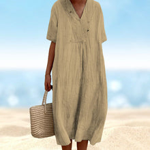 Last inn bildet i Galleri-visningsprogrammet, V-hals ensfarget kjole med korte ermer