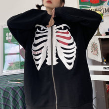 Last inn bildet i Galleri-visningsprogrammet, Unisex Hettegenser-Jakke med Skjelett Trykk