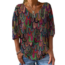 Last inn bildet i Galleri-visningsprogrammet, Women's New Fashion Print Casual V-neck Loose T-shirt