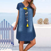 Last inn bildet i Galleri-visningsprogrammet, V-hals kortermet denimkjole