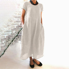 Last inn bildet i Galleri-visningsprogrammet, Ensfarget løs kjole i bomull med rund hals