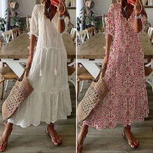 Last inn bildet i Galleri-visningsprogrammet, V-hals Halvermet Kjole med Volanger