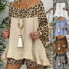 Last inn bildet i Galleri-visningsprogrammet, Leopard-trykk Topp og Shorts Sett for Kvinner