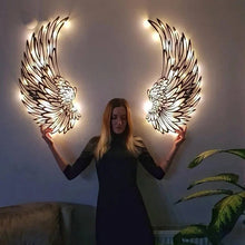 Last inn bildet i Galleri-visningsprogrammet, Black Angel Wings Metal Wings Veggkunst med LED-lys