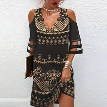 Last inn bildet i Galleri-visningsprogrammet, Printet kjole med mesh-ermer