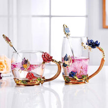 Last inn bildet i Galleri-visningsprogrammet, Enamel Rose Glass Tea Cup Set (With Spoon)