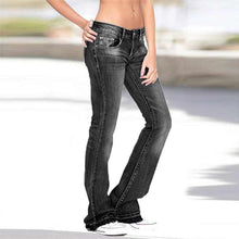 Last inn bildet i Galleri-visningsprogrammet, Midt i midjen Flare Leg Jeans Med Rynkede Knapper