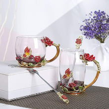 Last inn bildet i Galleri-visningsprogrammet, Enamel Rose Glass Tea Cup Set (With Spoon)
