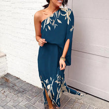 Last inn bildet i Galleri-visningsprogrammet, Elegant blomsteret kjole med skrå  utringning og enkelt ermet