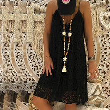 Last inn bildet i Galleri-visningsprogrammet, Ensfarget ermeløs sommerkjole med V-hals, blonder og løs passform for kvinner