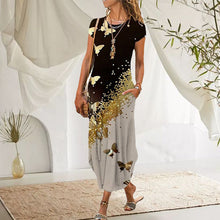 Last inn bildet i Galleri-visningsprogrammet, Kortermet trykt kjole med rund hals og lommer