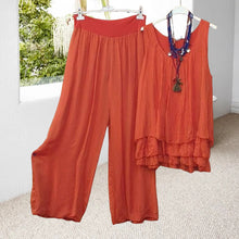 Last inn bildet i Galleri-visningsprogrammet, Todelt sett med ermeløs topp og bukse med brede ben for damer