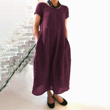 Last inn bildet i Galleri-visningsprogrammet, Ensfarget løs kjole i bomull med rund hals