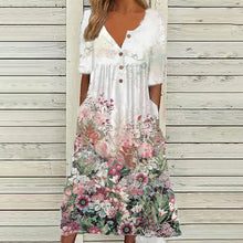 Last inn bildet i Galleri-visningsprogrammet, Trykt v-hals kjole med knapper og lommer