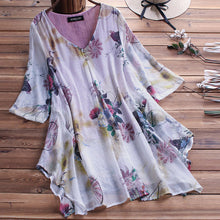 Last inn bildet i Galleri-visningsprogrammet, Blomstret kjole med v-hals og løs passform