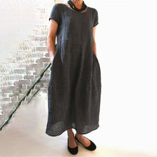Last inn bildet i Galleri-visningsprogrammet, Ensfarget løs kjole i bomull med rund hals