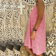 Last inn bildet i Galleri-visningsprogrammet, Ensfarget ermeløs sommerkjole med V-hals, blonder og løs passform for kvinner