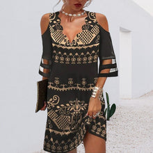 Last inn bildet i Galleri-visningsprogrammet, Printet kjole med mesh-ermer